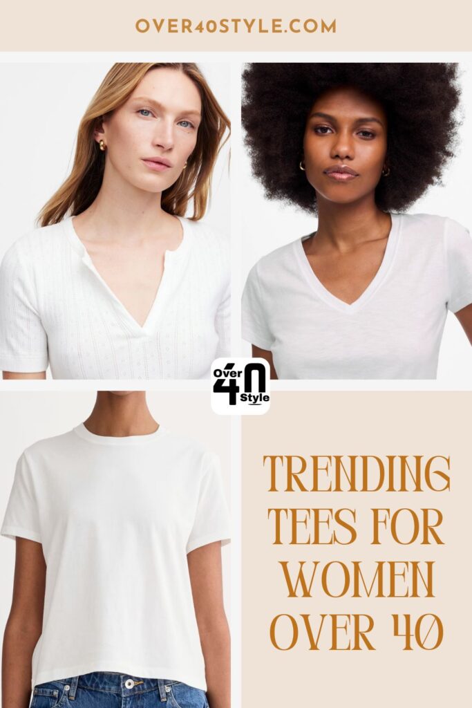 Teacher Outfits Over 40 That Actually Work for Summer A collection of stylish summer tees designed for women over 40, featuring flattering cuts, soft fabrics, and modern colors ideal for warm-weather teaching outfits.
