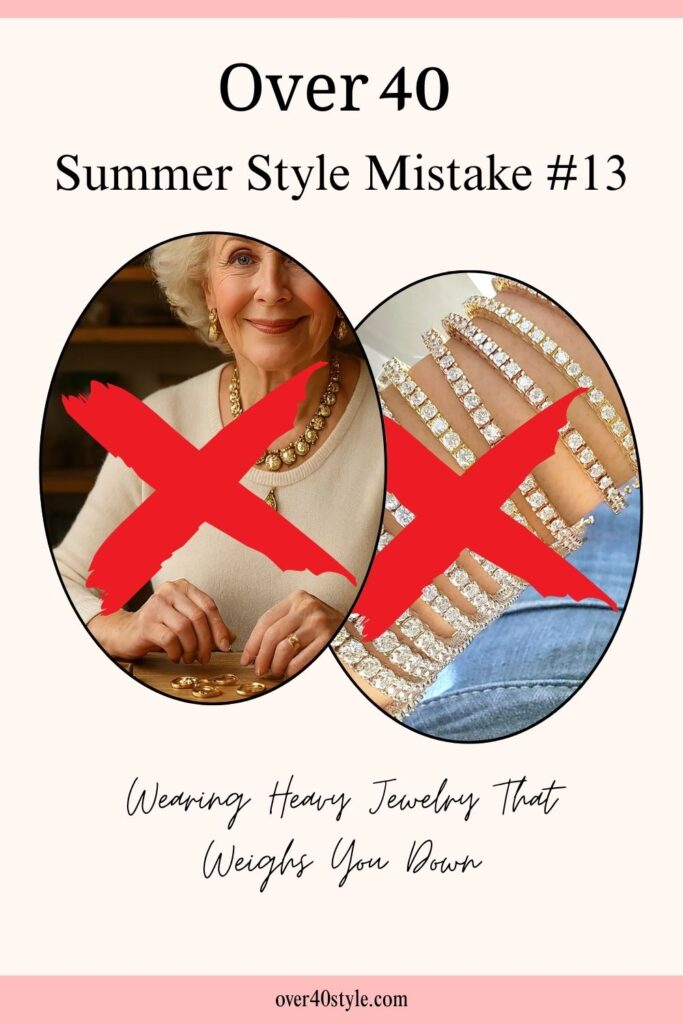 16 Shocking Summer Style Mistakes Women Over 40 Make Chunky vs. minimal summer jewelry on a woman over 40