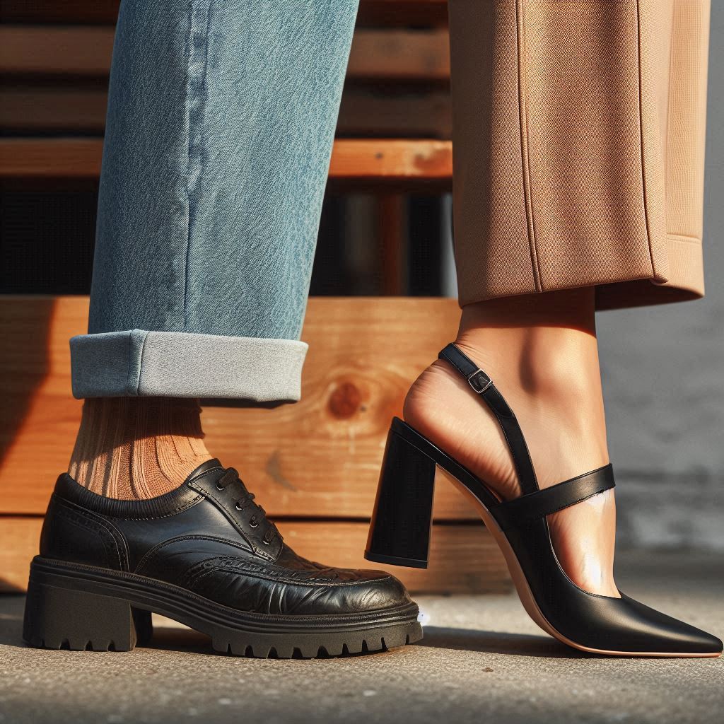 These Style Mistakes Are Aging You – Change It Now! Woman over 40 in block heels vs heavy old-fashioned shoes