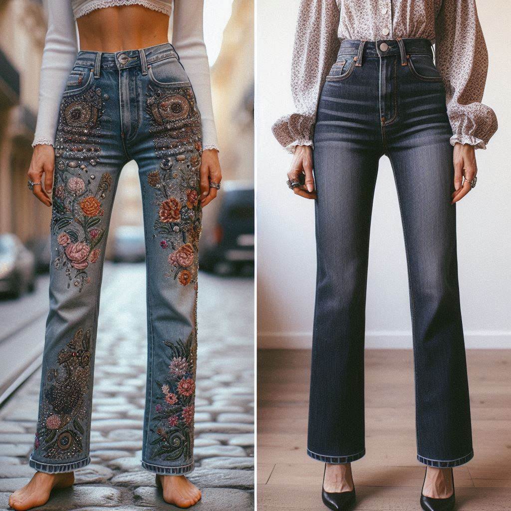 These Style Mistakes Are Aging You – Change It Now! Woman showing outdated jeans beside modern high-rise denim