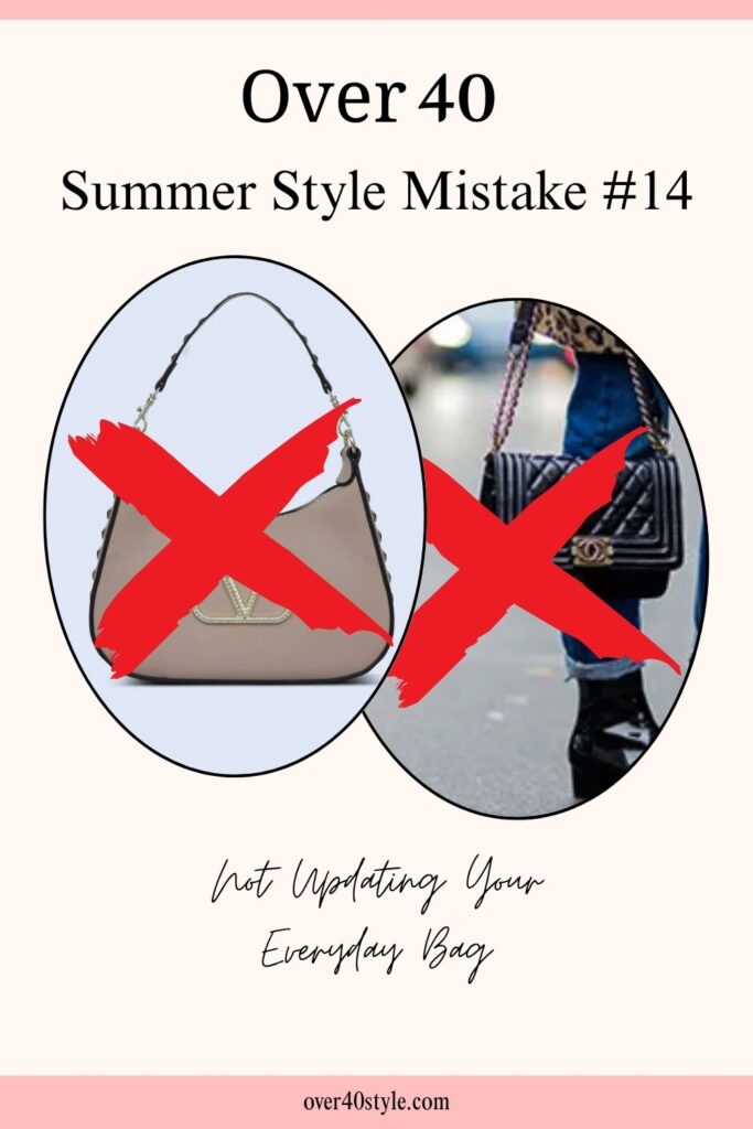16 Shocking Summer Style Mistakes Women Over 40 Make Heavy black leather bag vs. straw tote for summer outfits