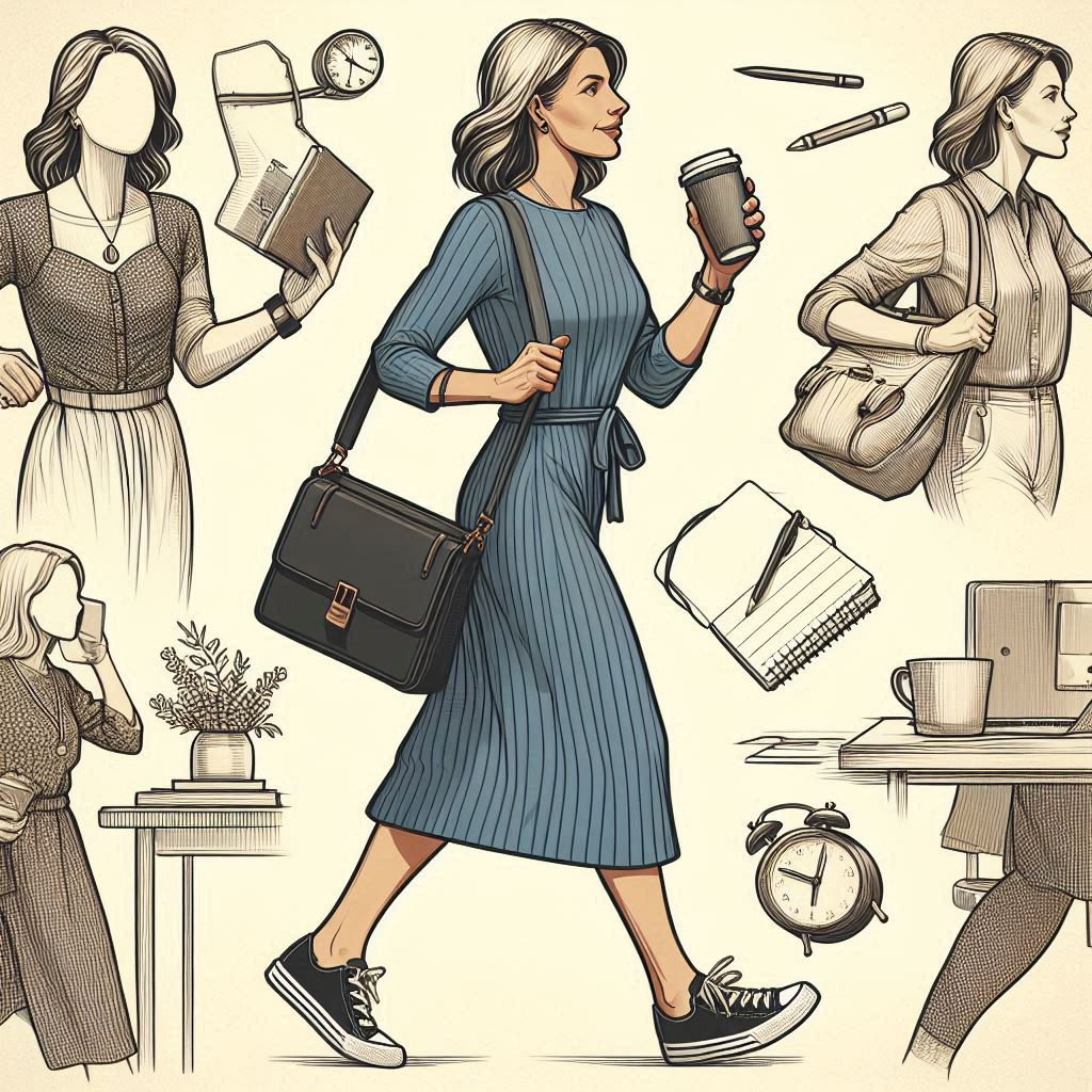 Say Goodbye to Boring Teacher Outfits Over 40 Active teacher over 40 in a midi knit dress with sneakers, showcasing the multitasker outfit.