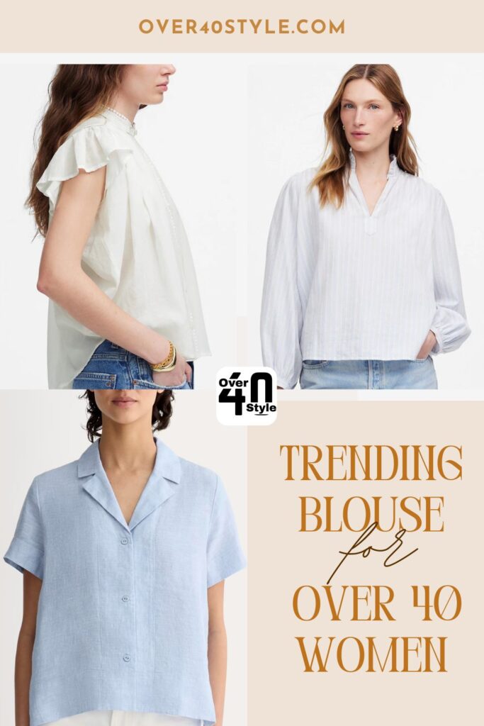 Teacher Outfits Over 40 That Actually Work for Summer Lightweight, flattering blouses styled for women over 40, ideal for summer classroom outfits and teacher-friendly comfort.