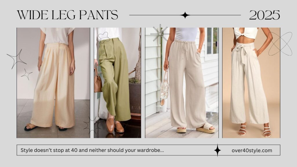 Stylish summer outfits for women over 40 featuring wide leg pants in breathable, flattering styles for hot weather confidence.