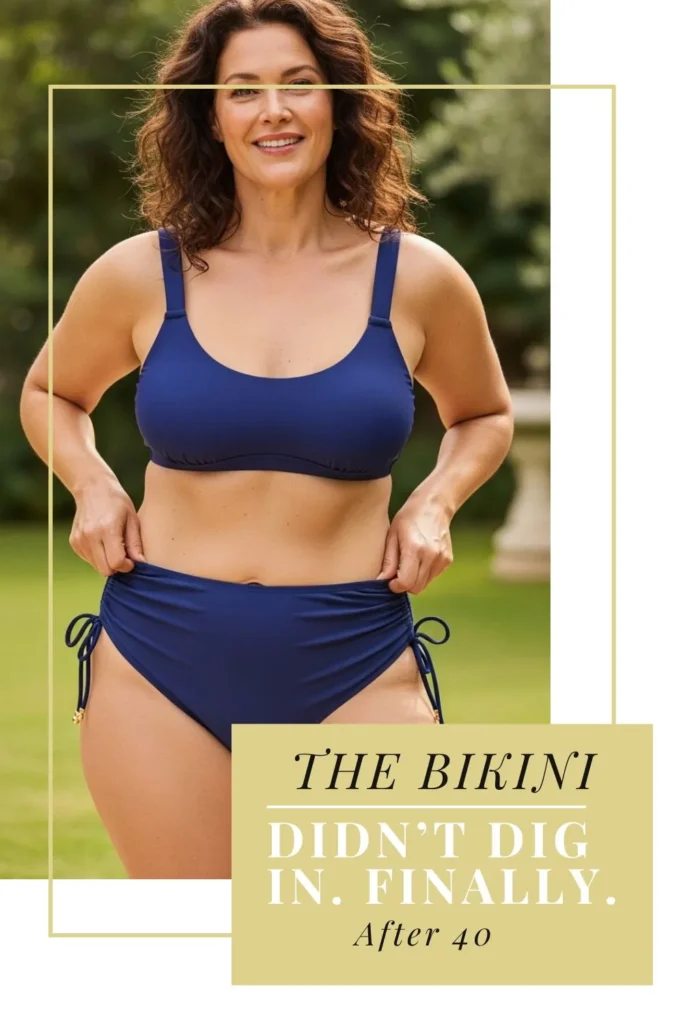 The Best Bikinis for Women Over 40 | Flattering, Confident & Stylish Mid-size woman over 40 wearing an adjustable bikini with side ties, showing comfortable and flattering fit for curvy bodies