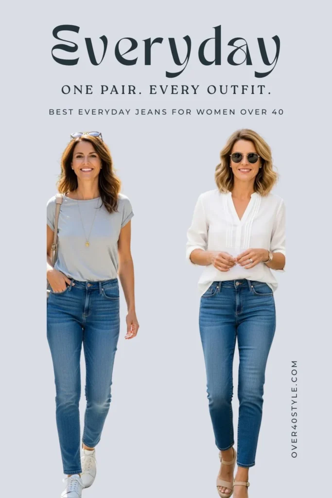 15 Best Jeans for Women Over 40 That Truly Work Best everyday jeans for women over 40 — versatile slim-fit denim styled casually and dressy, perfect for wearing from morning errands to evening plans in comfort and style.