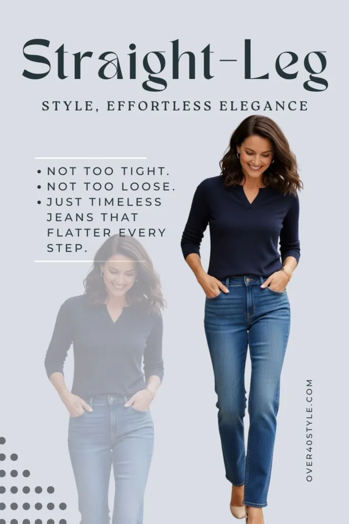 15 Best Jeans for Women Over 40 That Truly Work Best straight leg jeans for women over 40 flattering mid-rise denim with a clean leg line, ideal for curvy or mid-size women seeking timeless style and everyday comfort.