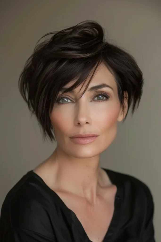 short hairstyles for women over 40:Asymmetrical Short Cut for Women Over 40