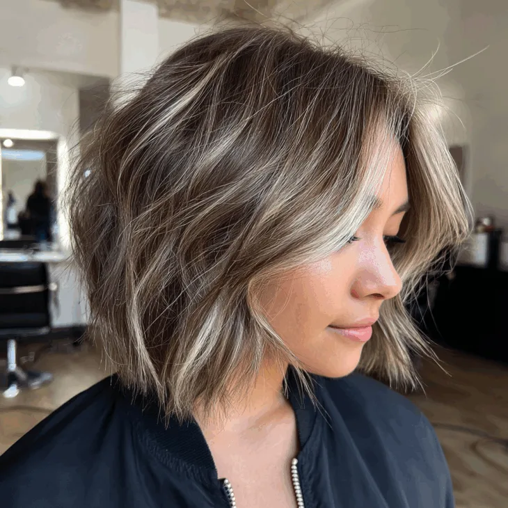 Brown Hair With Blonde Highlights for Women Over 40: Elegant, Youthful, and Low-Maintenance Styles Brown Hair With Blonde Highlights for Women Over 40:Ash-Blonde Dimensional Bob for Women Over 40