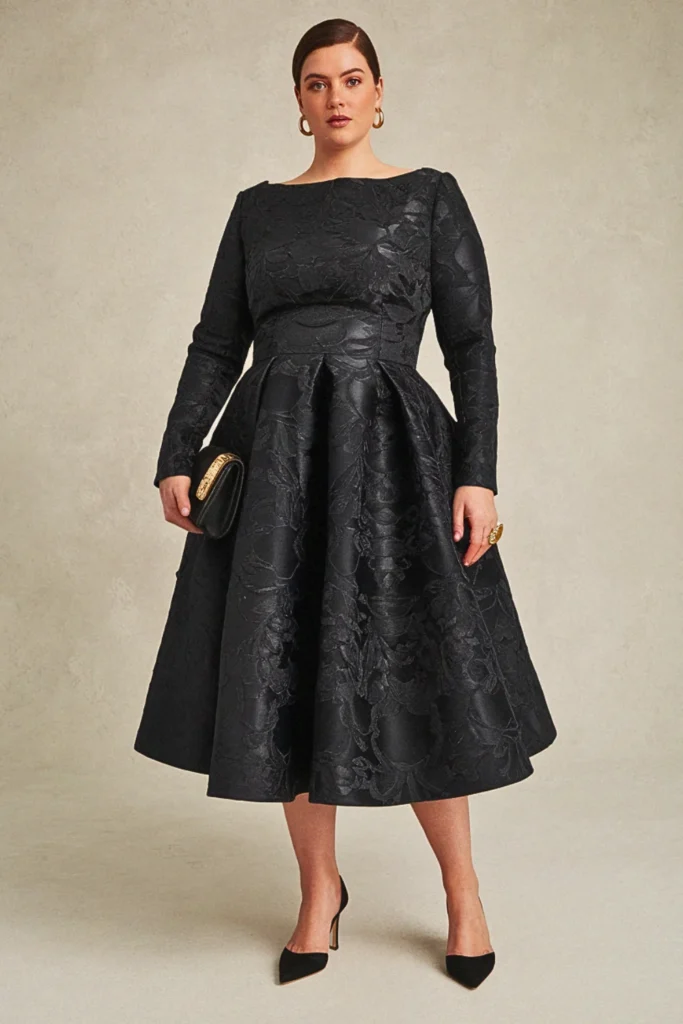 Bateau Neckline Jacquard Black Formal