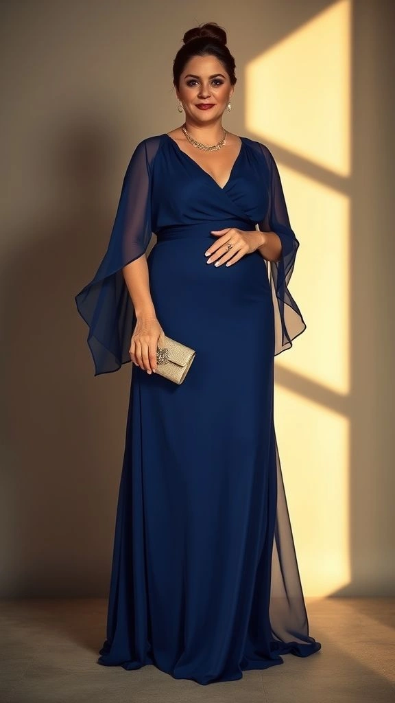  Chiffon Dress with Attached Cape Flowing Design That Covers Without Clinging