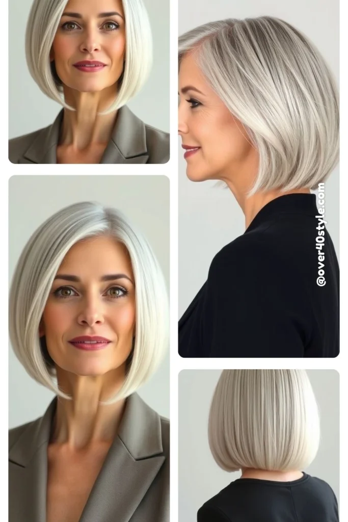 Classic Chin-Length Bob with Side Part for Thin Hair Women Over 40