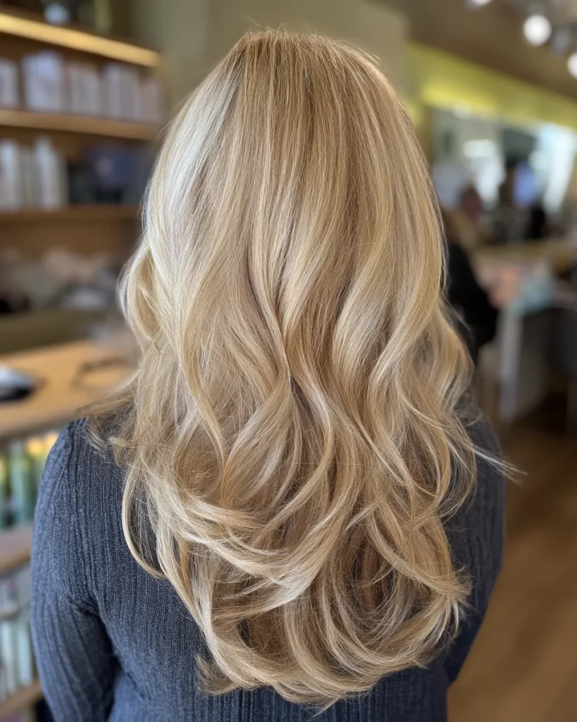 Blonde Curly Hairstyles for Women Over 40:Classic Long Layers with Loose Curls
