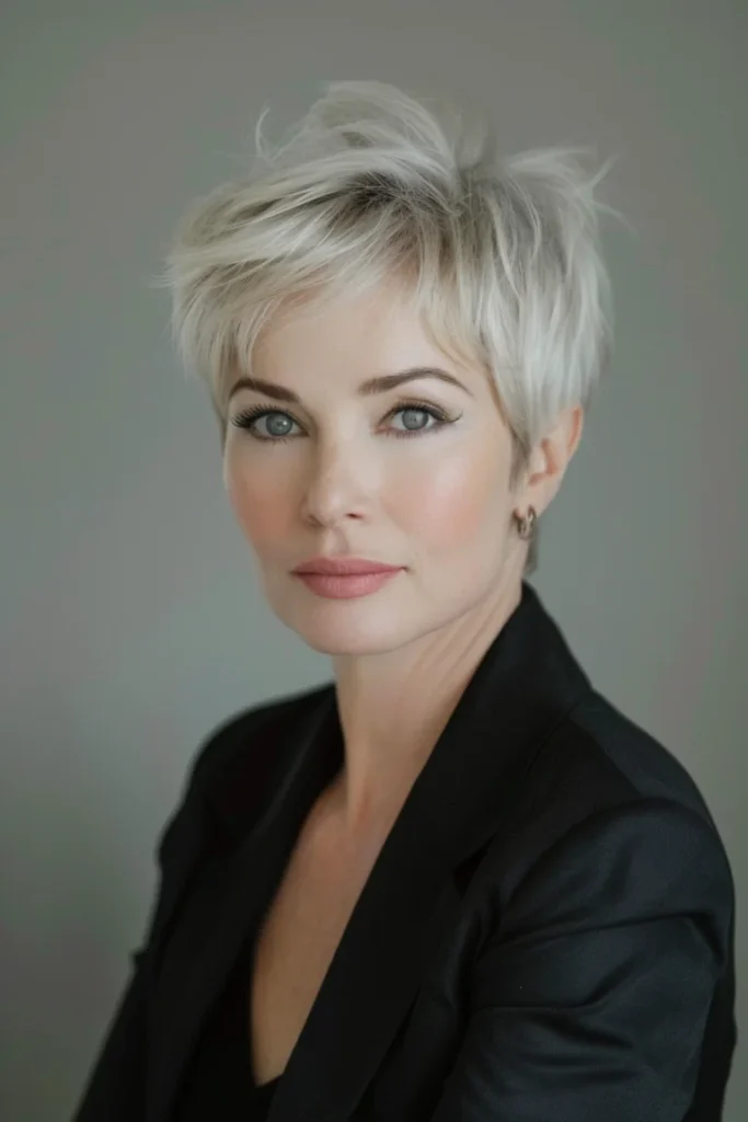 short hairstyles for women over 40:Classic Pixie Cut for Women Over 40