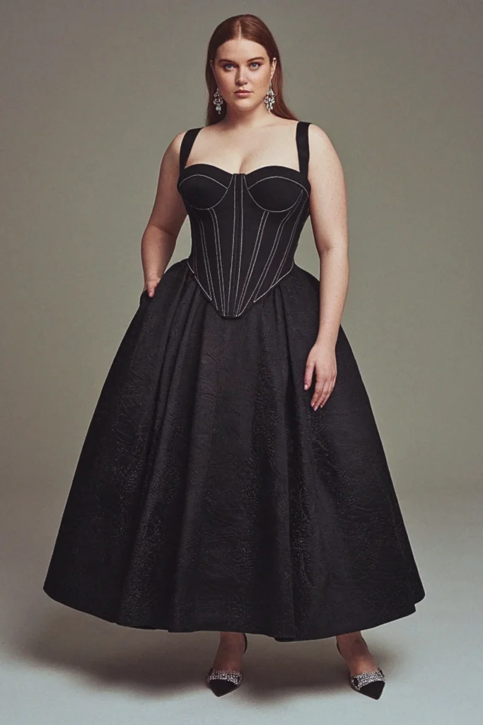 Corset-Style Sweetheart Black Evening Gown (Plus Size)