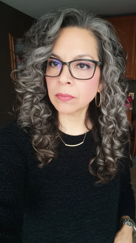 Best Hairstyles for Women Over 40 With Glasses That Are Anything but Boring Defined Curls with Dimensional Gray