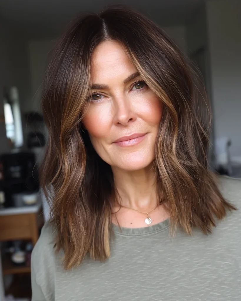 15 Stunning Brunette Hairstyles for Women Over 40 to Try This Season Brunette Hairstyles for Women Over 40:Dimensional Brunette Lob with Soft Layers