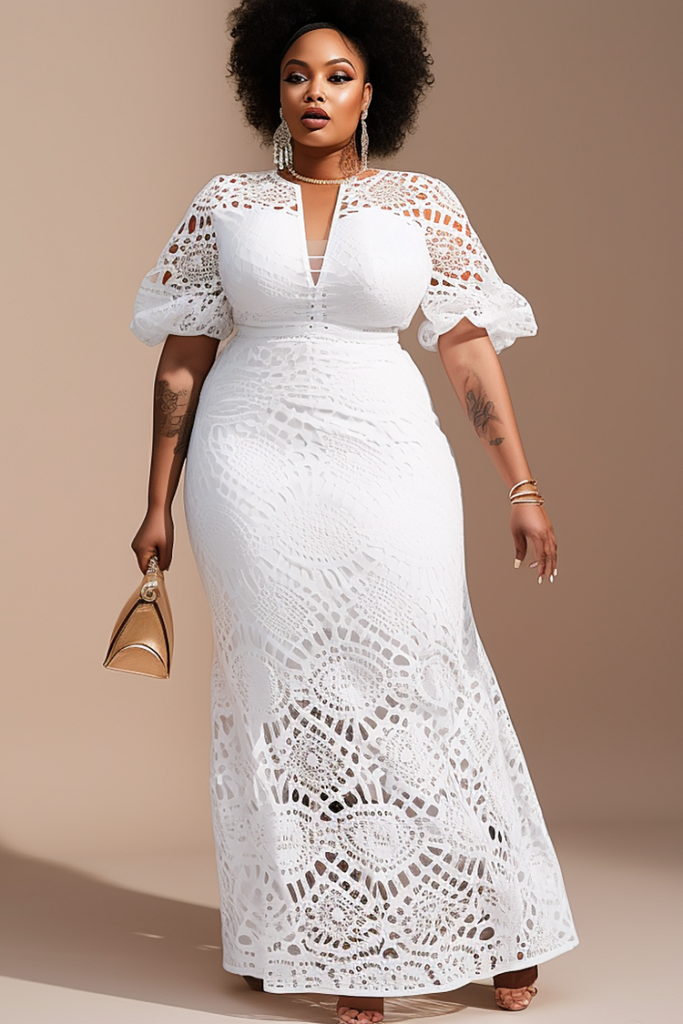 Elegant White Lace Maxi Dress