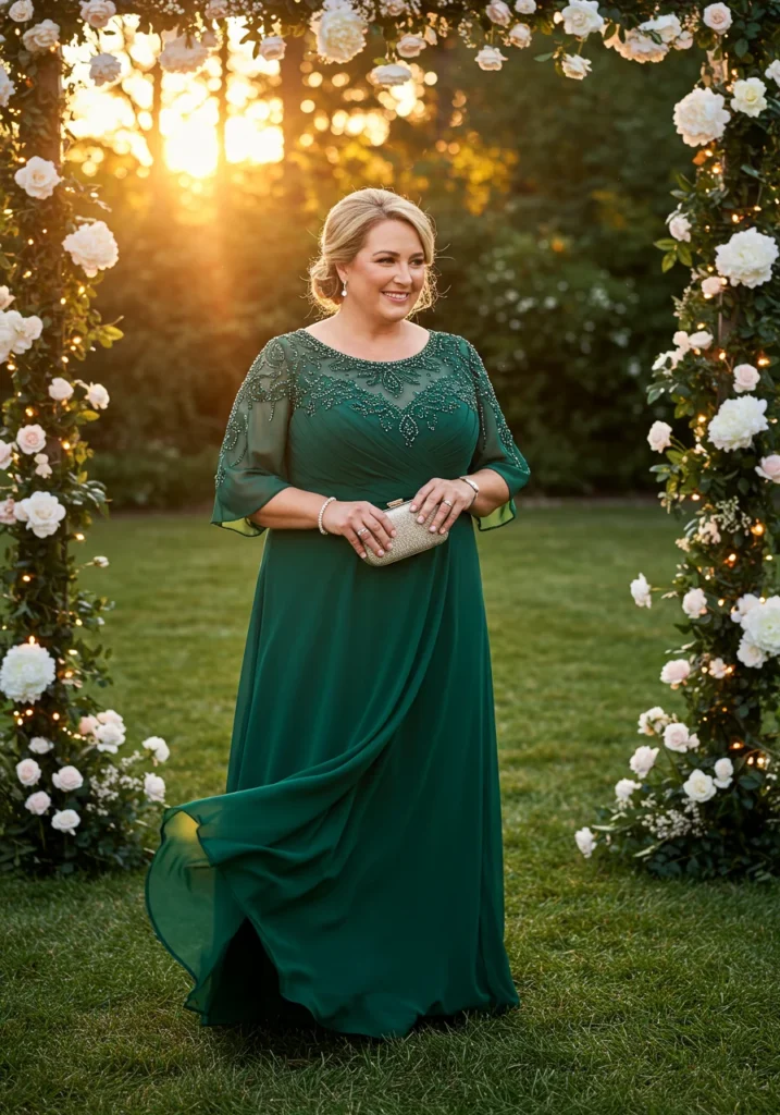 Plus Size Mother of the Bride Dresses:Empire Waist Chiffon Gown Effortless Elegance for Tummy Confidence
