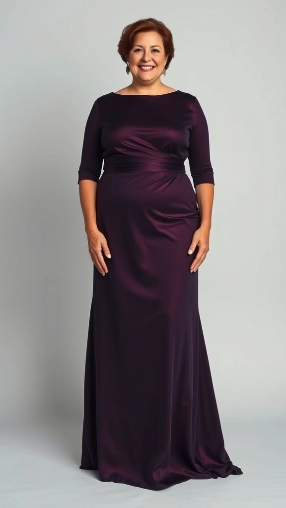 Floor-Length Dress with Ruching at the Waist Defined Shape, Hidden Belly Confidence