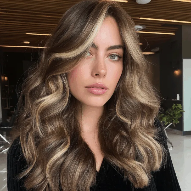 Brown Hair With Blonde Highlights for Women Over 40: Elegant, Youthful, and Low-Maintenance Styles Golden Ribbon Highlights on Brown Hair Over 40