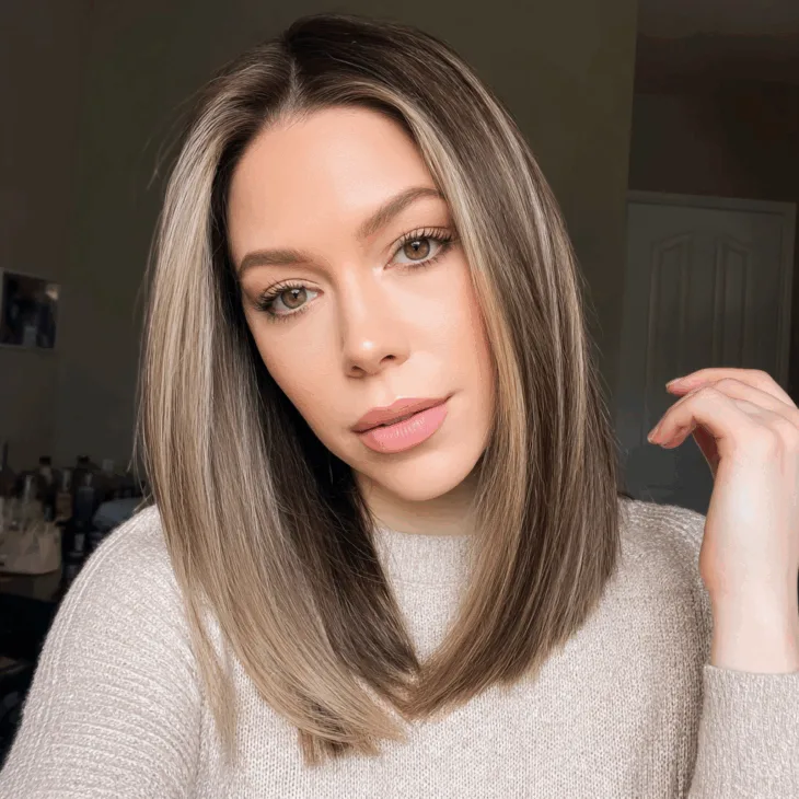 Brown Hair With Blonde Highlights for Women Over 40: Elegant, Youthful, and Low-Maintenance Styles Shaggy Brunette with Blonde Bangs for Women Over 40