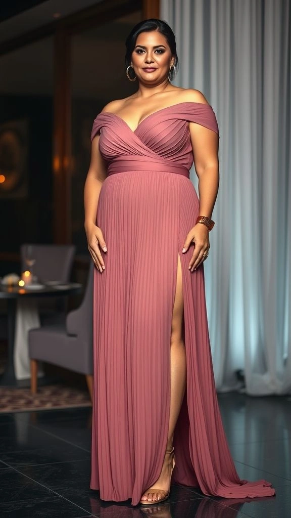 Pleated Chiffon Maxi in Dusty Rose A Flowing Option for Plus Size Mothers of the Bride