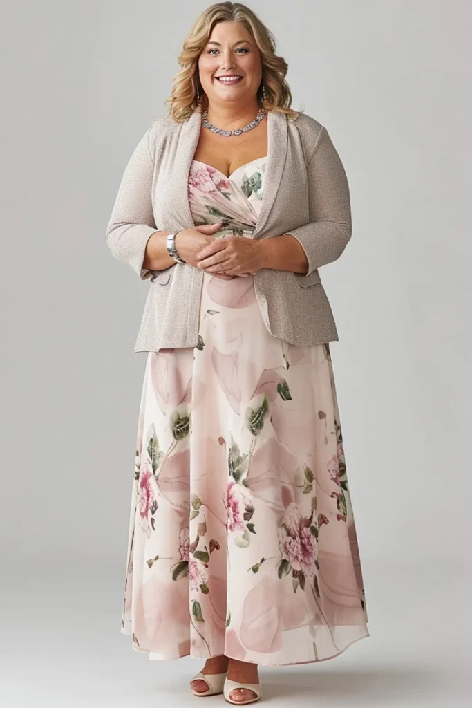 Plus-Size-Mother-Of-The-Bride-Pink-Floral-Print-Chiffon-Two-Pieces-Maxi-Dress-With-Jacket