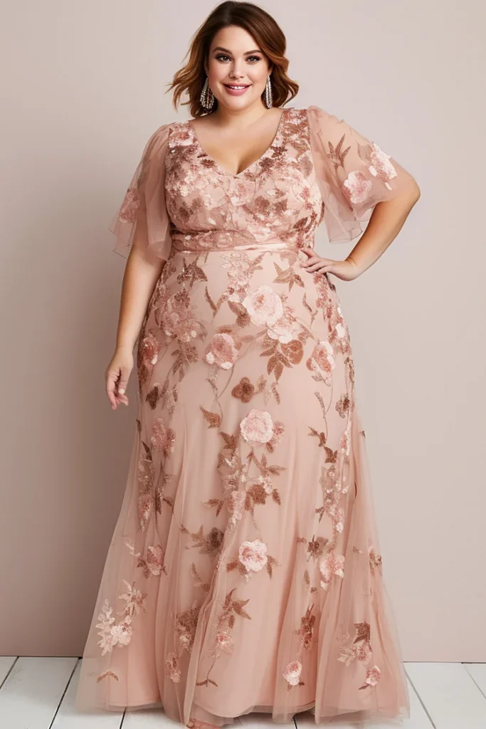 Plus-Size-Mother-of-the-Bride-Pink-Mesh-Floral-Embroidery-Ruffle-Maxi-Dress