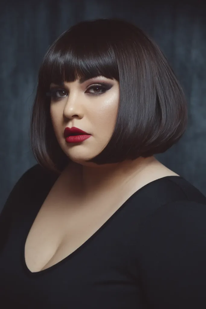 Haircuts for Plus-Size Women Over 40:Polished Rounded Bob