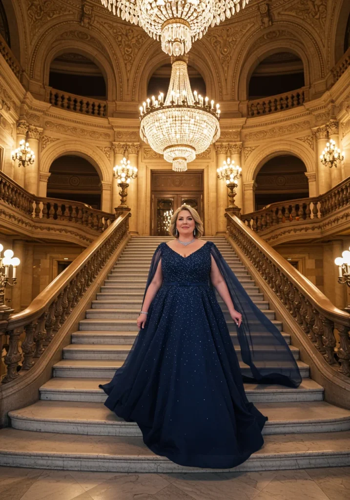 Plus Size Mother of the Bride Dresses:Ruched Wrap Dress in Deep Navy Classic Plus Size Choice That Hides Belly Flawlessly