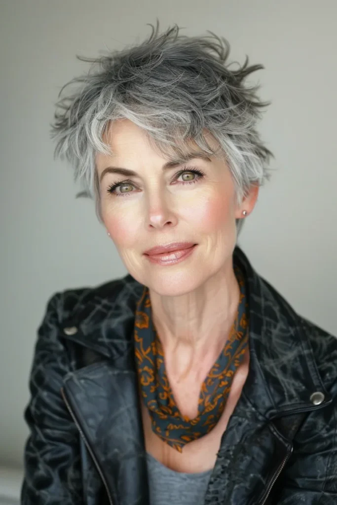 short hairstyles for women over 40:Salt and Pepper Cropped Hair f