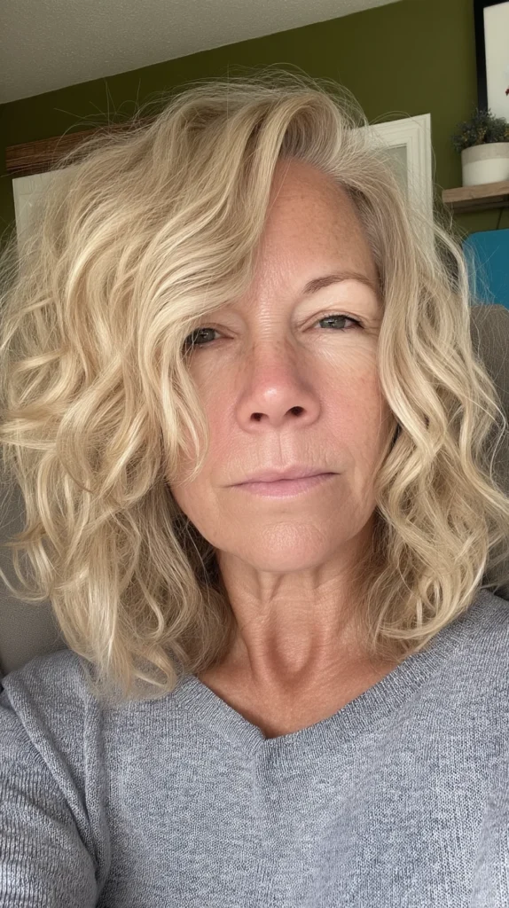 Side-Swept Blonde Curls for Women Over 40: Effortless Lift, Natural Shape