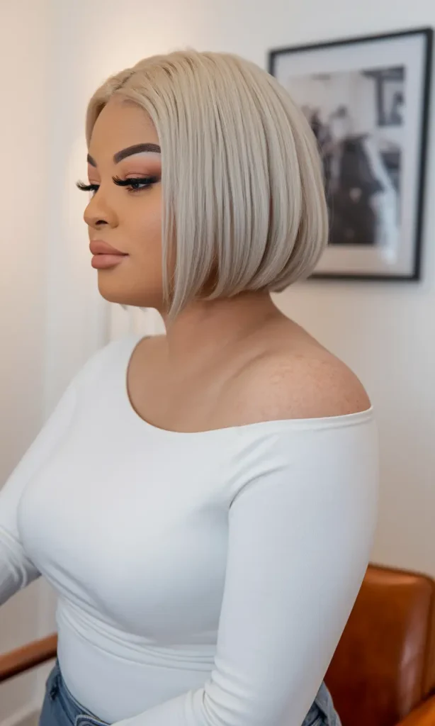 Haircuts for Plus-Size Women Over 40:Sleek Platinum Bob
