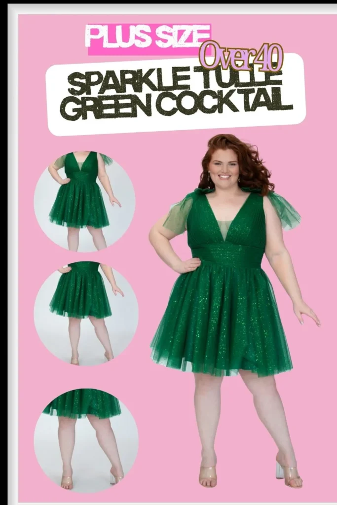 Sparkle Tulle Green Cocktail Party Dress with Bows