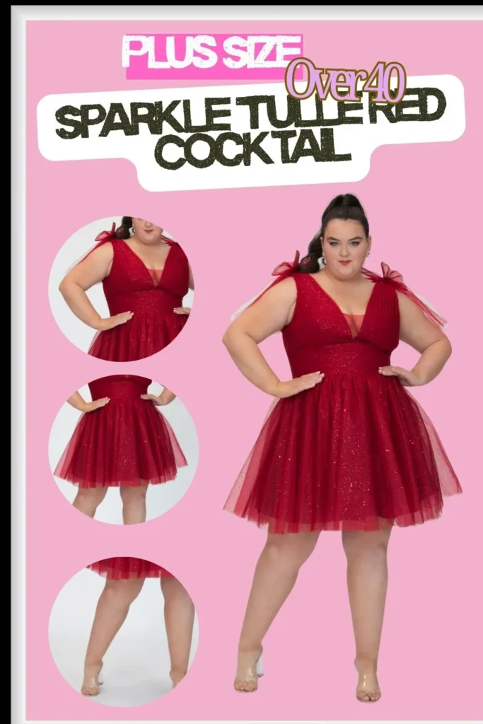 Sparkle Tulle Red Cocktail Party Dress with Bows