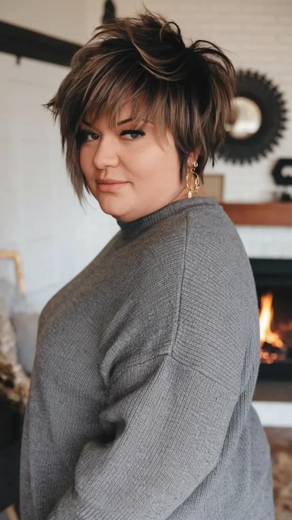 Haircuts for Plus-Size Women Over 40:Textured Pixie Bob