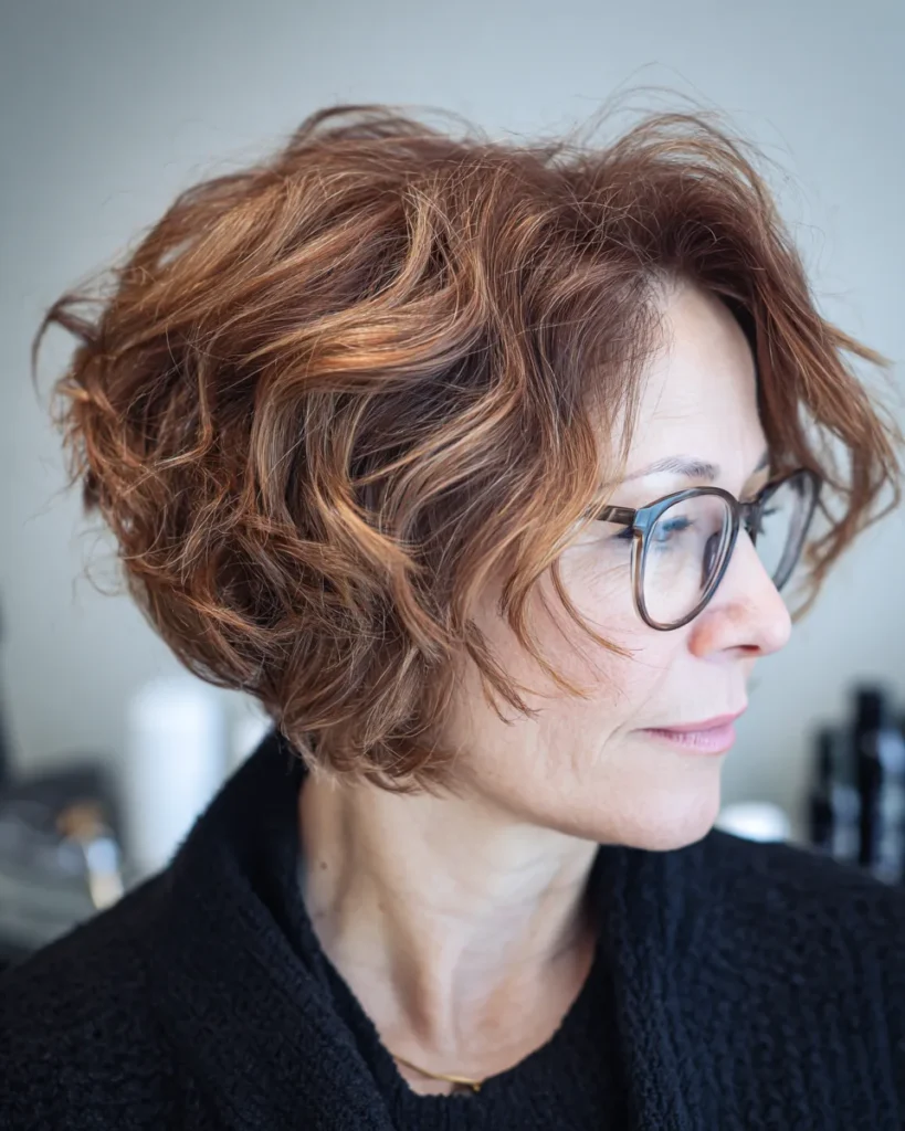 Best Hairstyles for Women Over 40 With Glasses That Are Anything but Boring Tousled Auburn Bob with Glasses