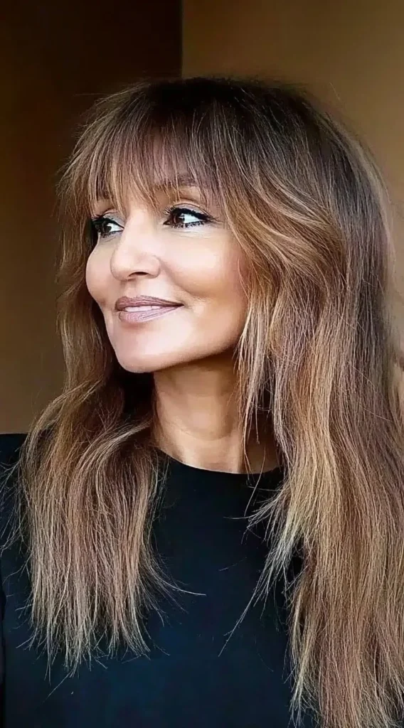 15 Best Hairstyles with Bangs for Women Over 40 with Long Hair (Look Instantly Younger) Choppy Layers with Textured Bangs