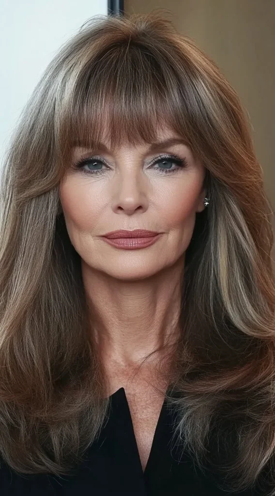 15 Best Hairstyles with Bangs for Women Over 40 with Long Hair (Look Instantly Younger) Hairstyles with Bangs for Women Over 40:Polished Blowout with Full Bangs