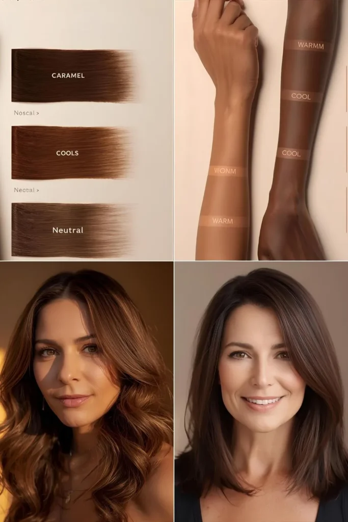 Velvet Chocolate Brown Hair: 7 Stunning Shades Every Woman Over 40 Needs Velvet Chocolate Brown hair shades matched to different skin tones for women over 40
