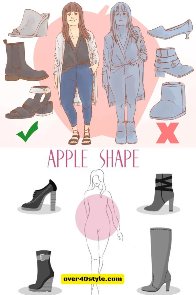 How to Dress an Apple Body Shape Over 40: The Ultimate Flattering Style Guide for Real Women Apple body shape outfit and shoe guide for women over 40 – best and worst footwear styles for apple figures | Over40Style.com