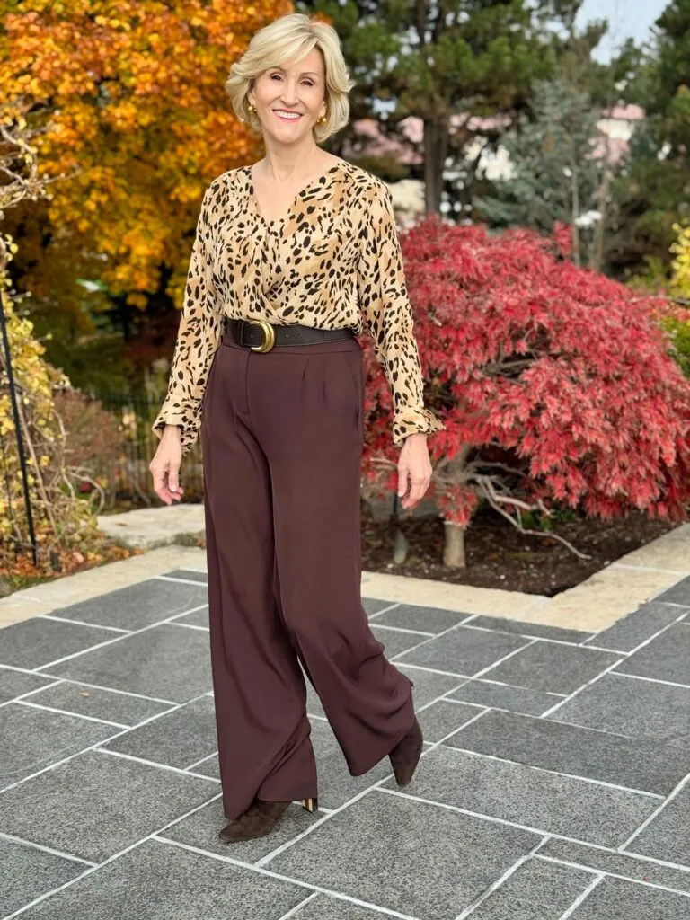 brown-wide-leg-pants-leopard-blouse