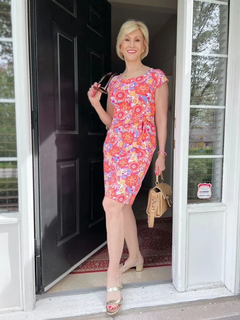 How to Look Younger After 40: peach-wrap-dress